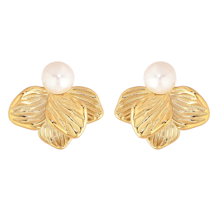 Серьги Нержавеющая сталь пусеты "Цветочки с жемчужинами" фото №10