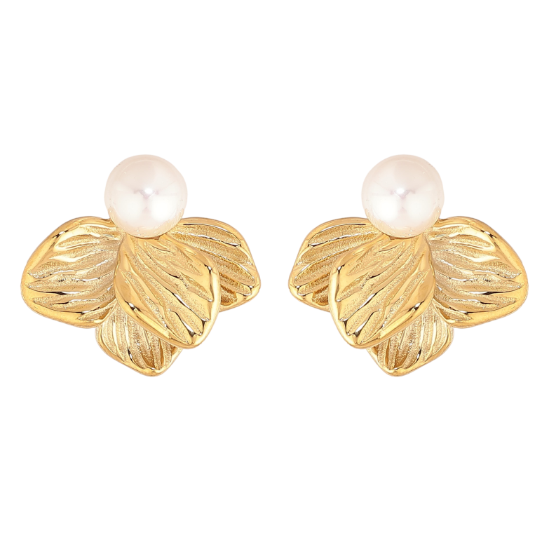 Серьги Нержавеющая сталь пусеты "Цветочки с жемчужинами" фото №1