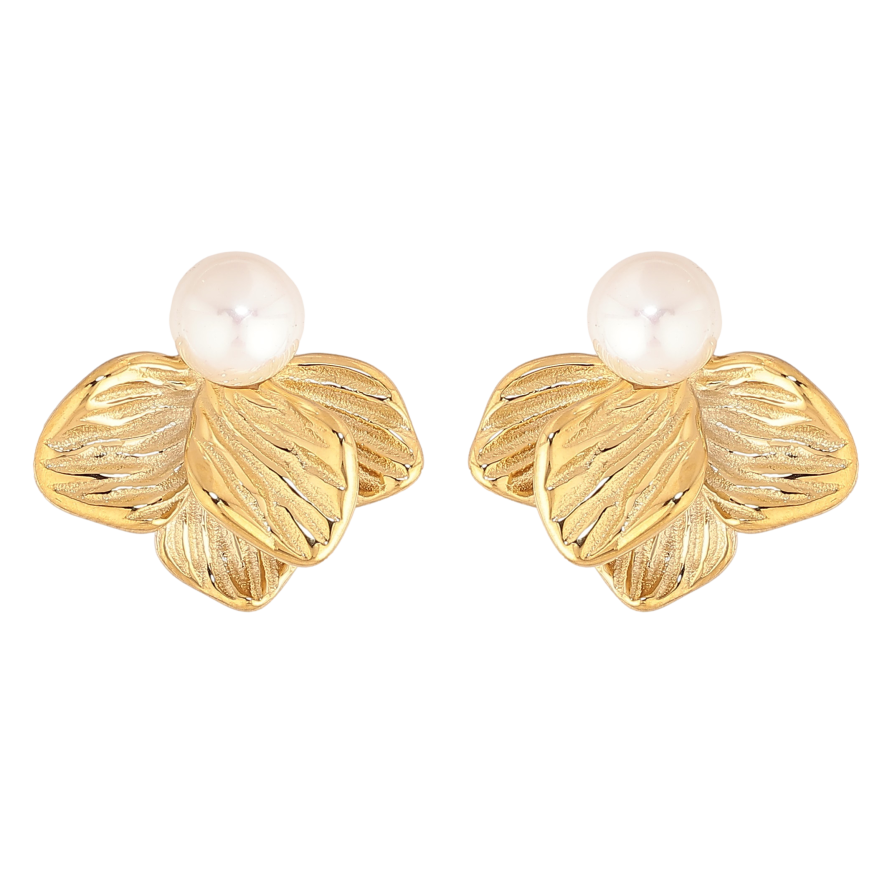 Серьги Нержавеющая сталь пусеты "Цветочки с жемчужинами" фото №1