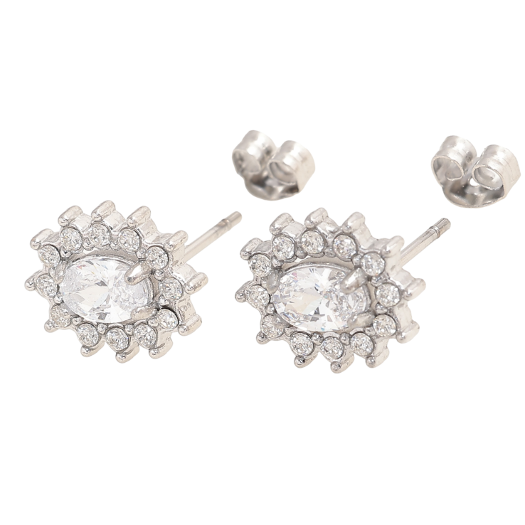 Сережки Нержавіюча сталь пусети "Кристальні квіточки" фото №16