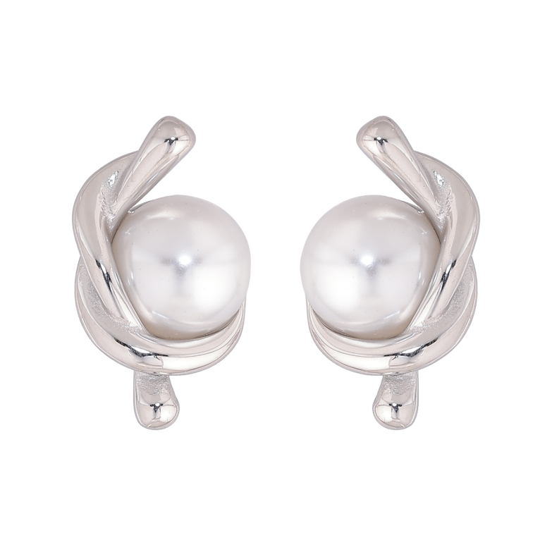 Сережки Нержавіюча сталь пусети "Візерунок з перлинами" фото №1