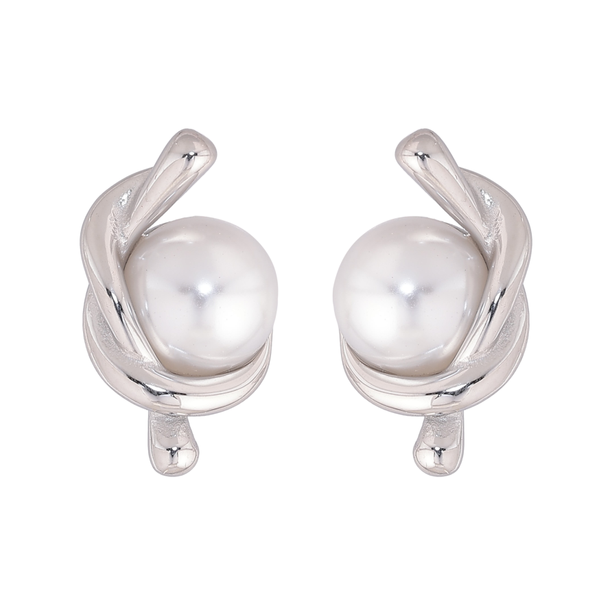 Сережки Нержавіюча сталь пусети "Візерунок з перлинами" фото №1