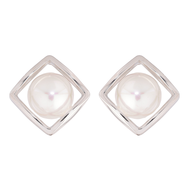 Сережки Нержавіюча сталь пусети "Ромби з перлинами" фото №24