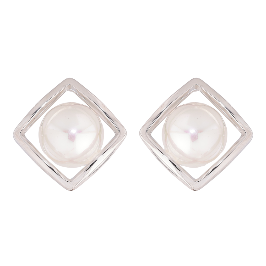 Сережки Нержавіюча сталь пусети "Ромби з перлинами" фото №1