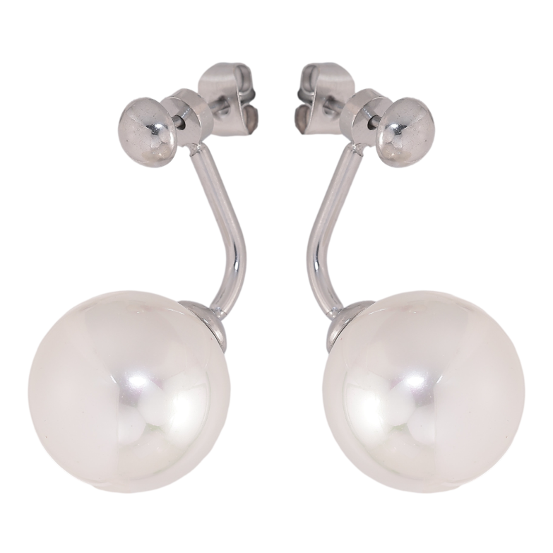 Серьги Нержавеющая сталь пусеты-джекеты "Жемчужины" 2 в 1, ø 5мм и 14мм фото №1