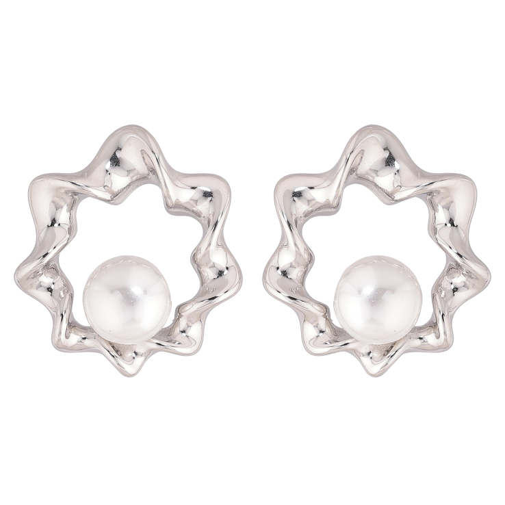 Сережки Нержавіюча сталь пусети "Візерунок з перлинами" фото №4