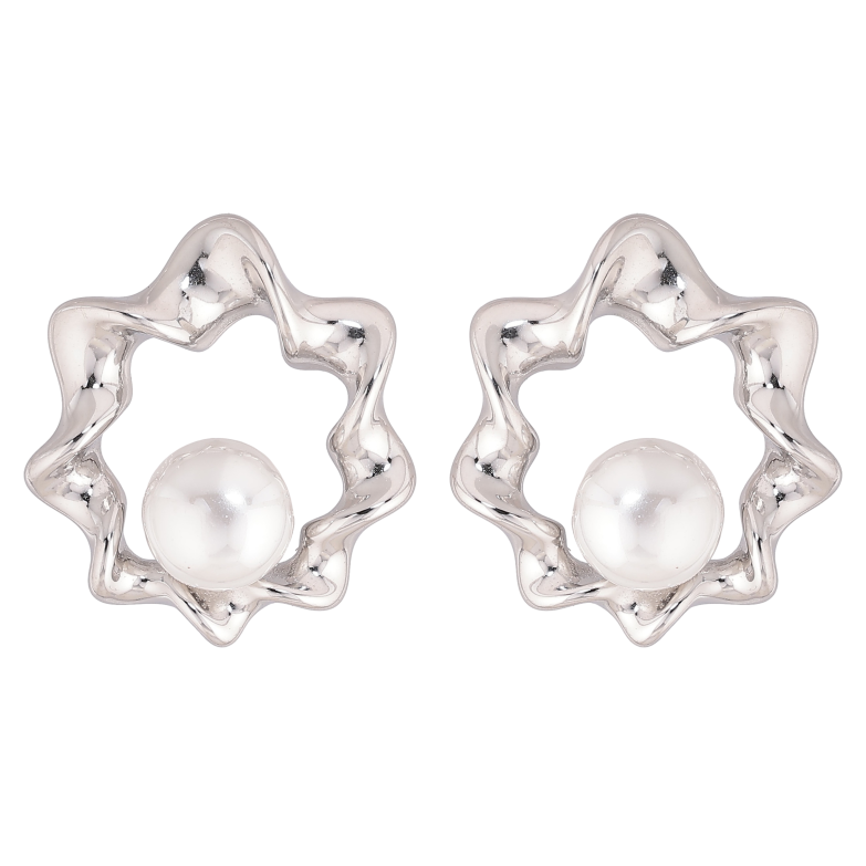 Сережки Нержавіюча сталь пусети "Візерунок з перлинами" фото №1