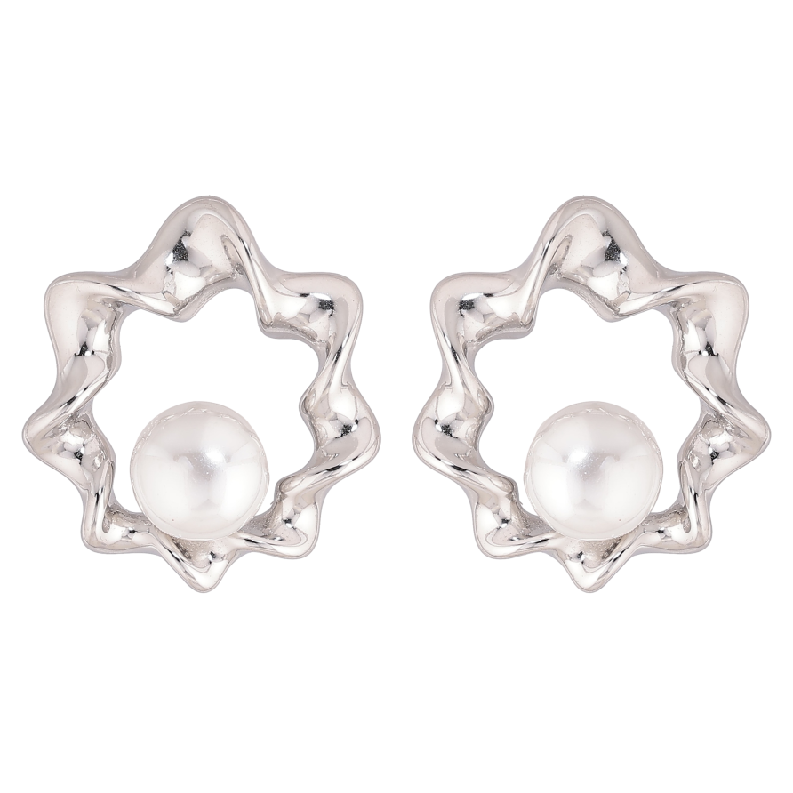 Сережки Нержавіюча сталь пусети "Візерунок з перлинами" фото №1