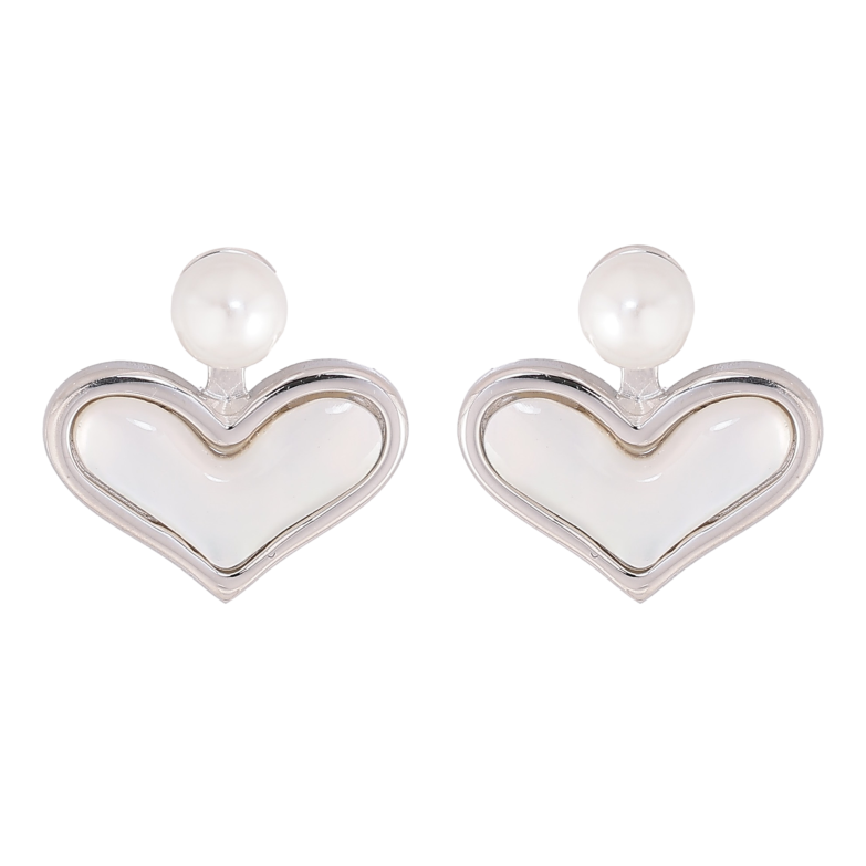 Серьги Нержавеющая сталь пусеты "Сердечки с жемчужинами" фото №3