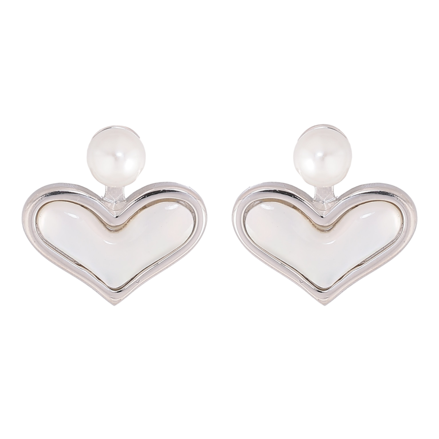 Сережки Нержавіюча сталь пусети "Сердечки з перлинами" фото №1