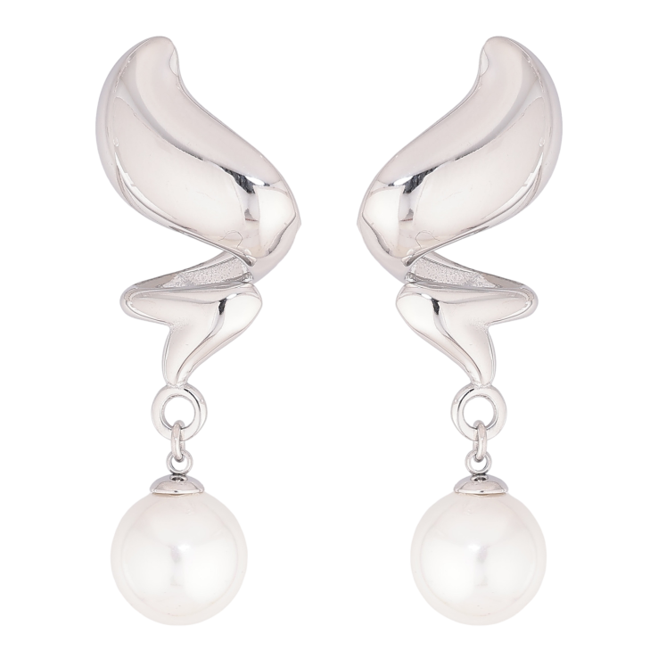 Сережки Нержавіюча сталь пусети "Візерунок з перлинами" фото №2