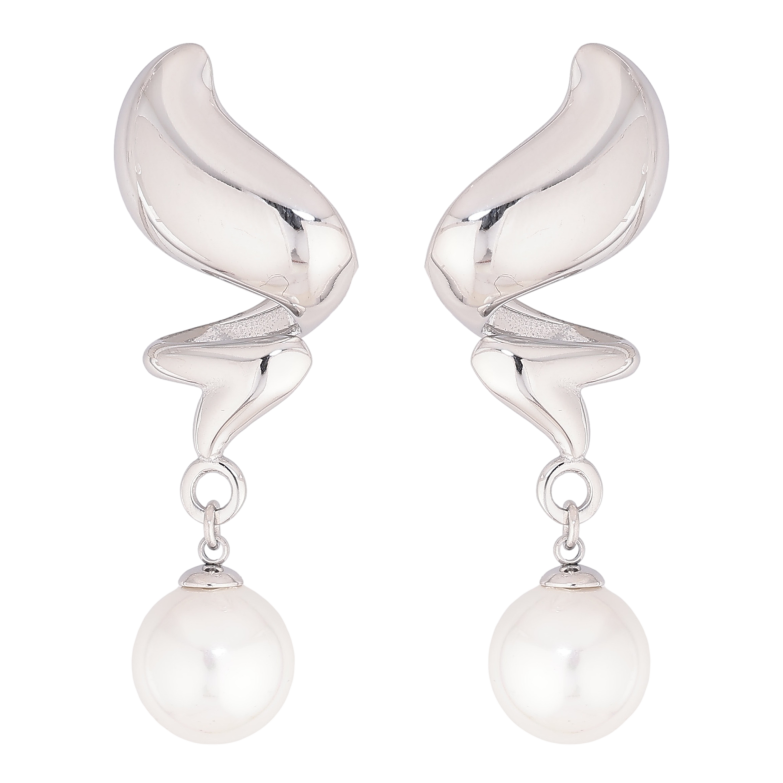 Сережки Нержавіюча сталь пусети "Візерунок з перлинами" фото №1