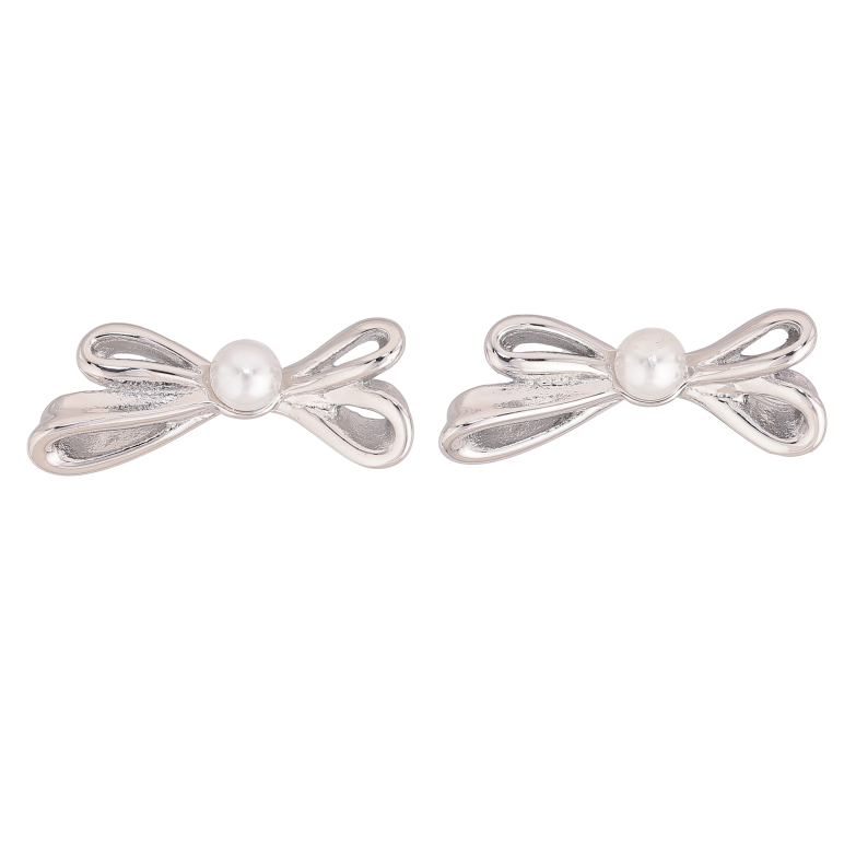 Сережки Нержавіюча сталь пусети "Банти з перлинами" фото №1