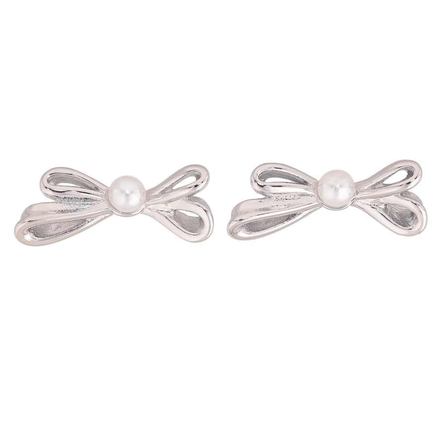 Сережки Нержавіюча сталь пусети "Банти з перлинами" фото №1