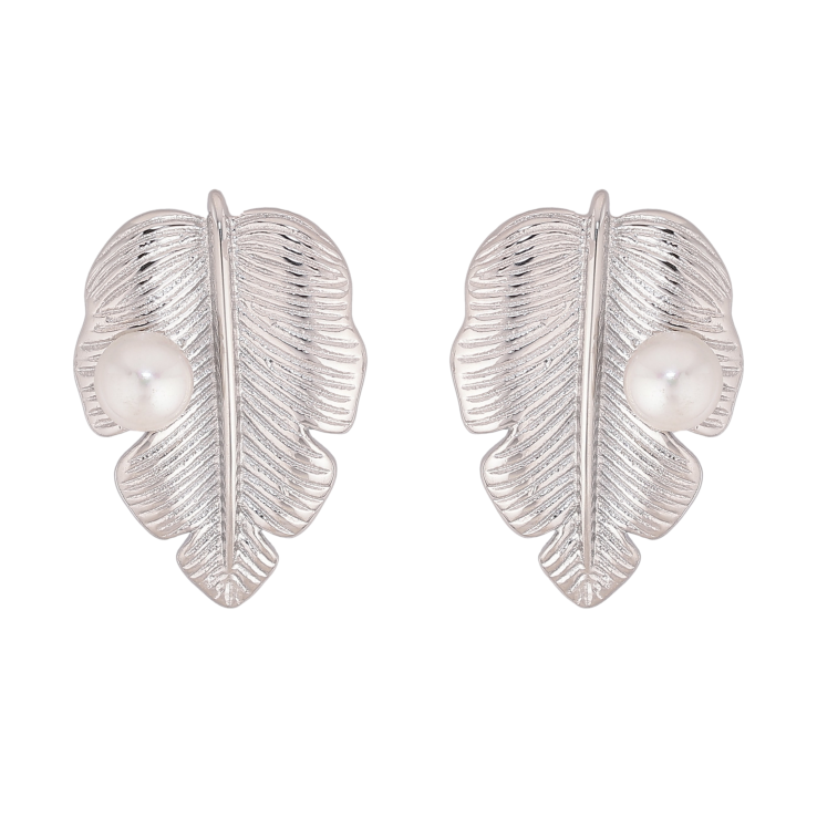 Сережки Нержавіюча сталь пусети "Листочки з перлинами" фото №14