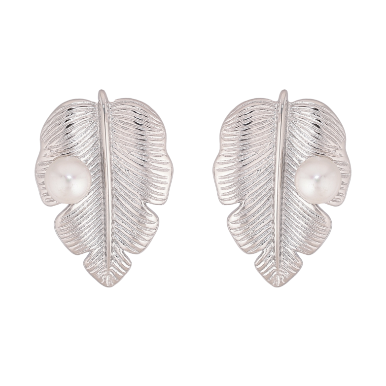 Серьги Нержавеющая сталь пусеты "Листики с жемчужинами" фото №2