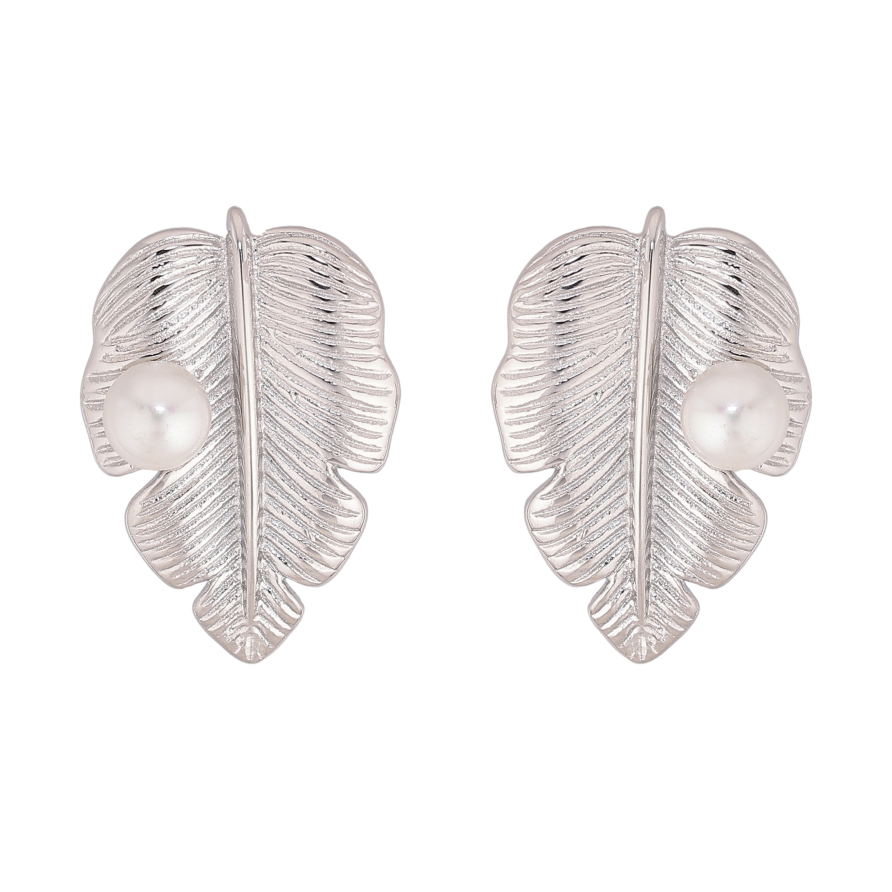 Сережки Нержавіюча сталь пусети "Листочки з перлинами" фото №1