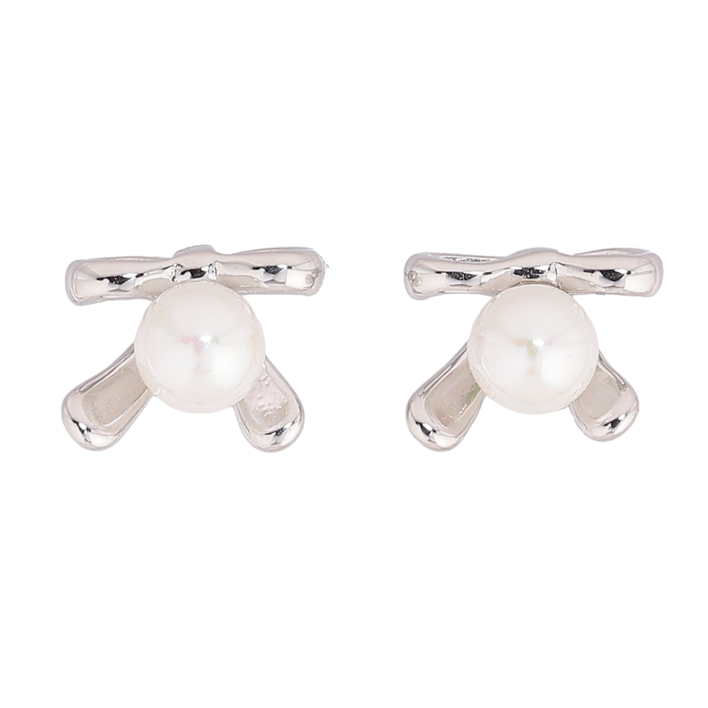 Сережки Нержавіюча сталь пусети "Банти з перлинами" фото №1