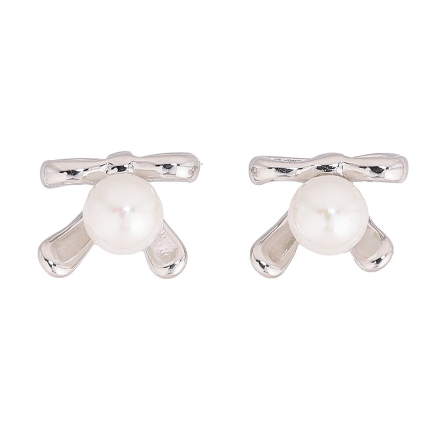 Сережки Нержавіюча сталь пусети "Банти з перлинами" фото №1