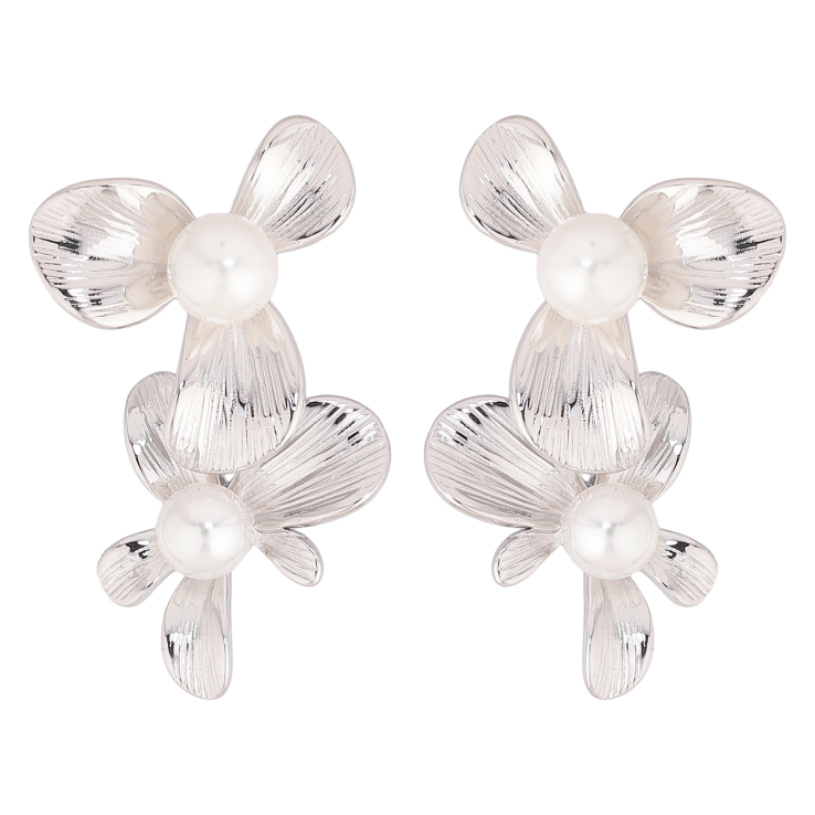 Сережки Нержавіюча сталь пусети "Квіточки з перлинами" фото №4