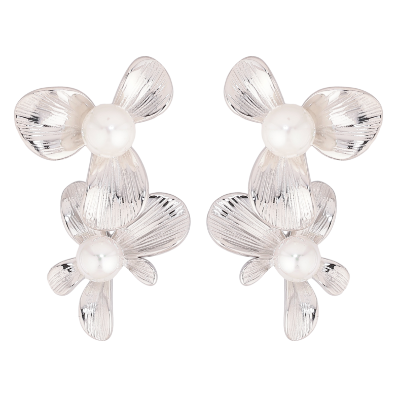 Сережки Нержавіюча сталь пусети "Квіточки з перлинами" фото №1