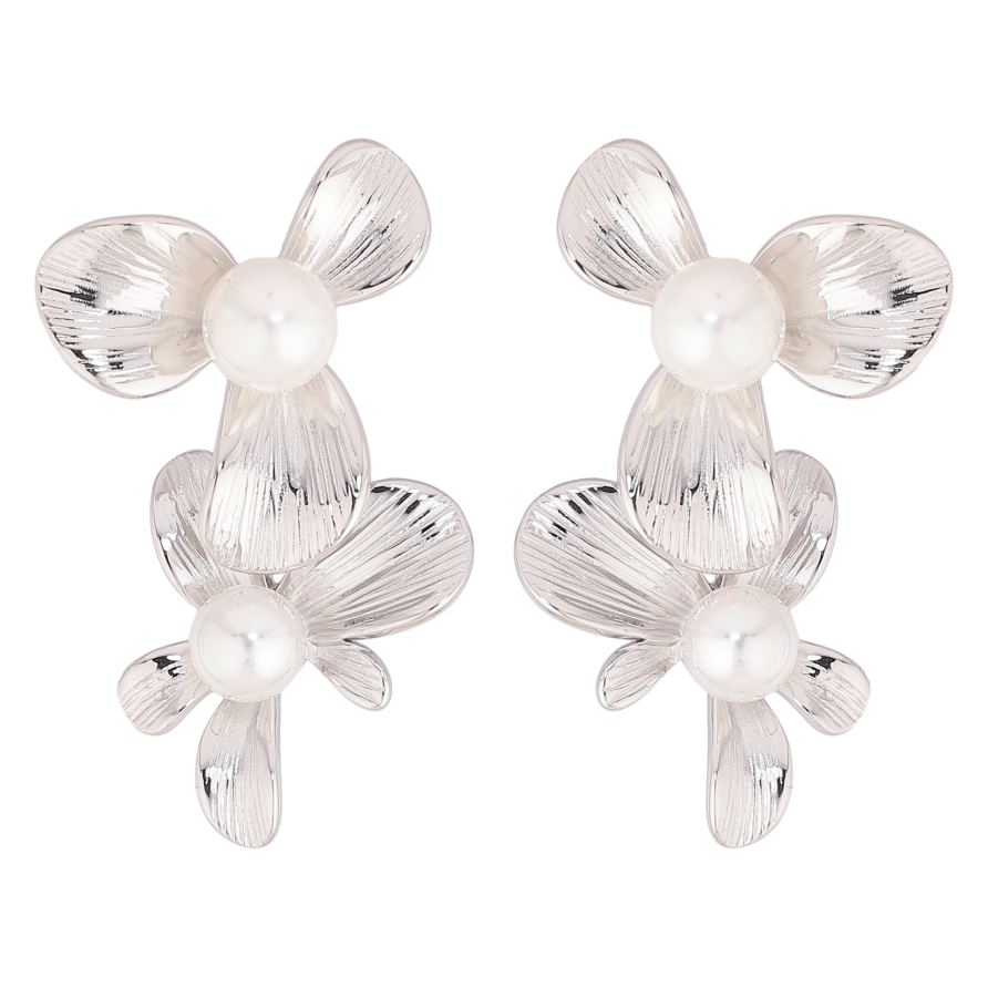 Сережки Нержавіюча сталь пусети "Квіточки з перлинами" фото №1