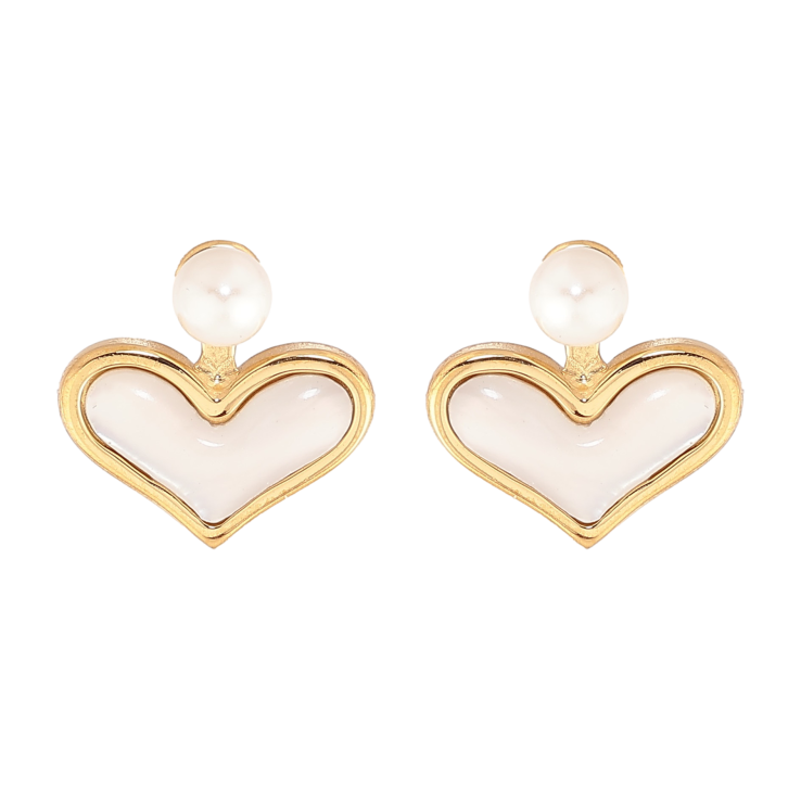 Серьги Нержавеющая сталь пусеты "Сердечки с перламутровыми вставками и жемчужинами" фото №25