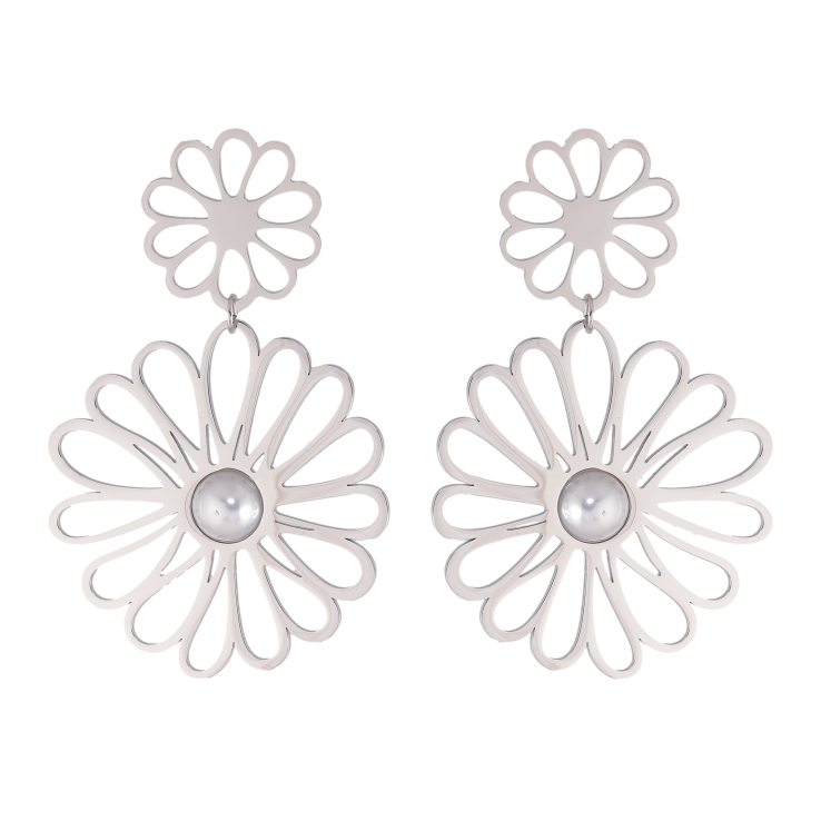 Сережки Нержавіюча сталь пусети "Квіткові підвіски" фото №6