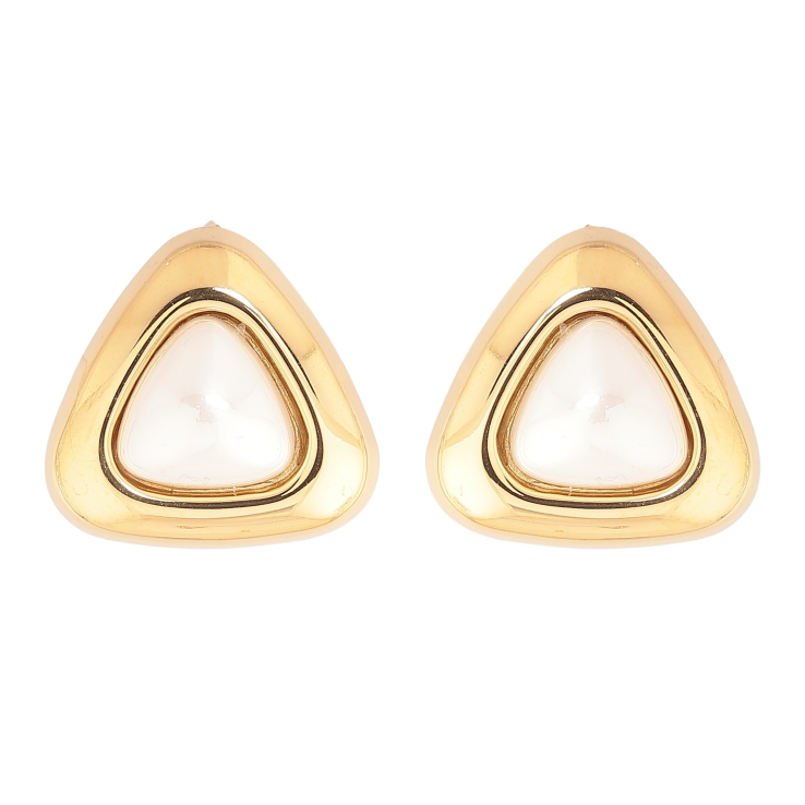 Сережки Нержавіюча сталь пусети "Трикутники з перлинними вставками" фото №11