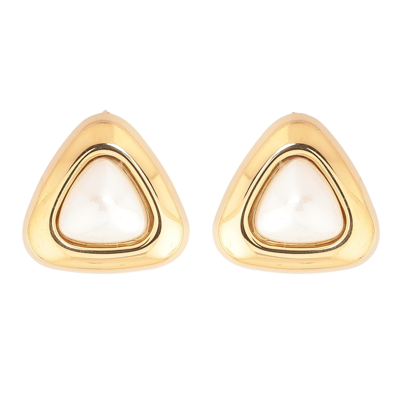 Серьги Нержавеющая сталь пусеты "Треугольники с жемчужными вставками" фото №1