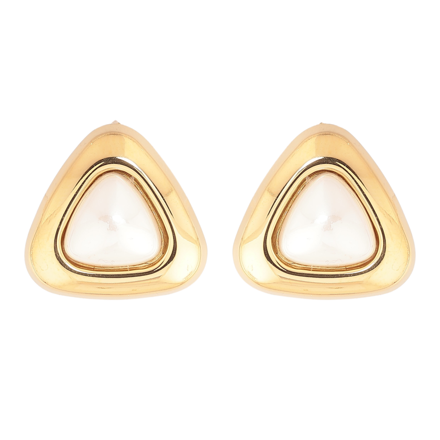 Сережки Нержавіюча сталь пусети "Трикутники з перлинними вставками" фото №1