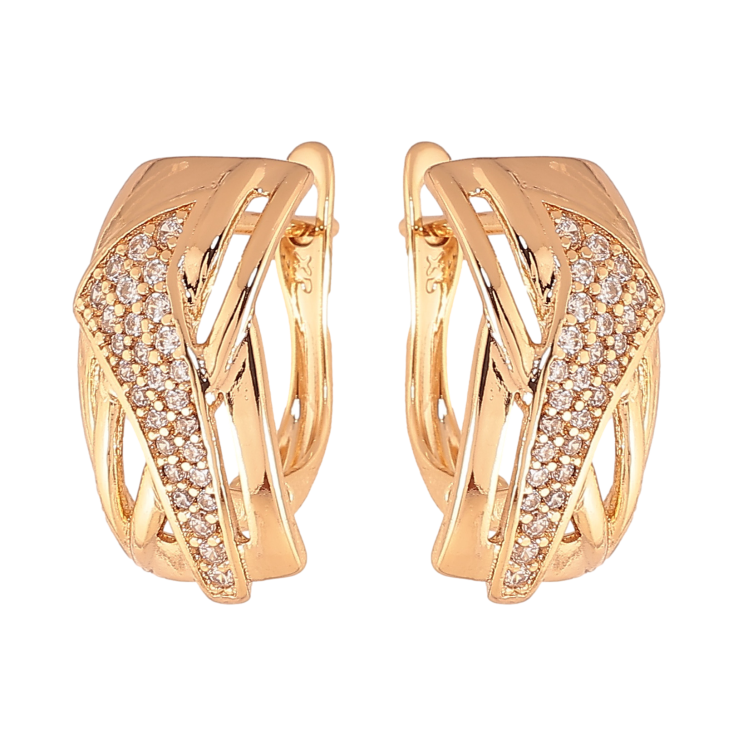 Сережки Xuping колір позолота 18K англійський замок візерунок з кристалами фото №9