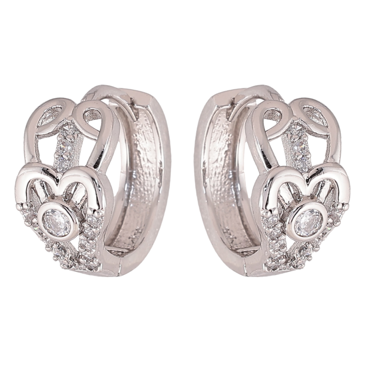 Серьги Xuping M&L цвет Родий колечка "Декоративные сердечки с кристаллами" фото №6
