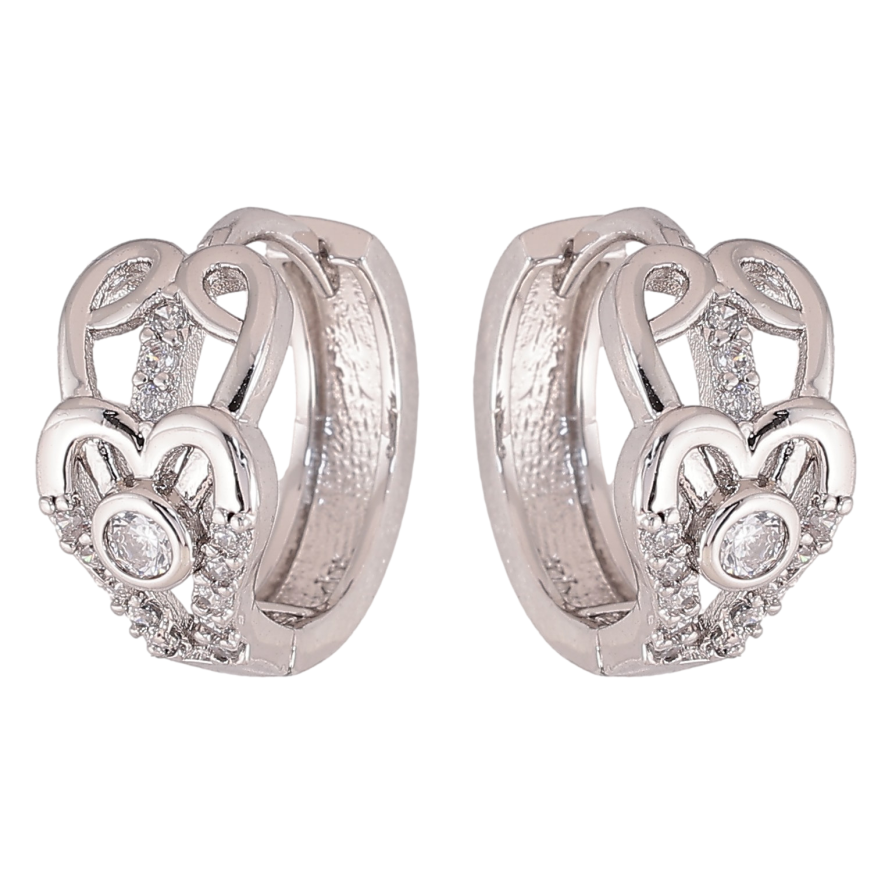 Серьги Xuping M&L цвет Родий колечка "Декоративные сердечки с кристаллами" фото №1