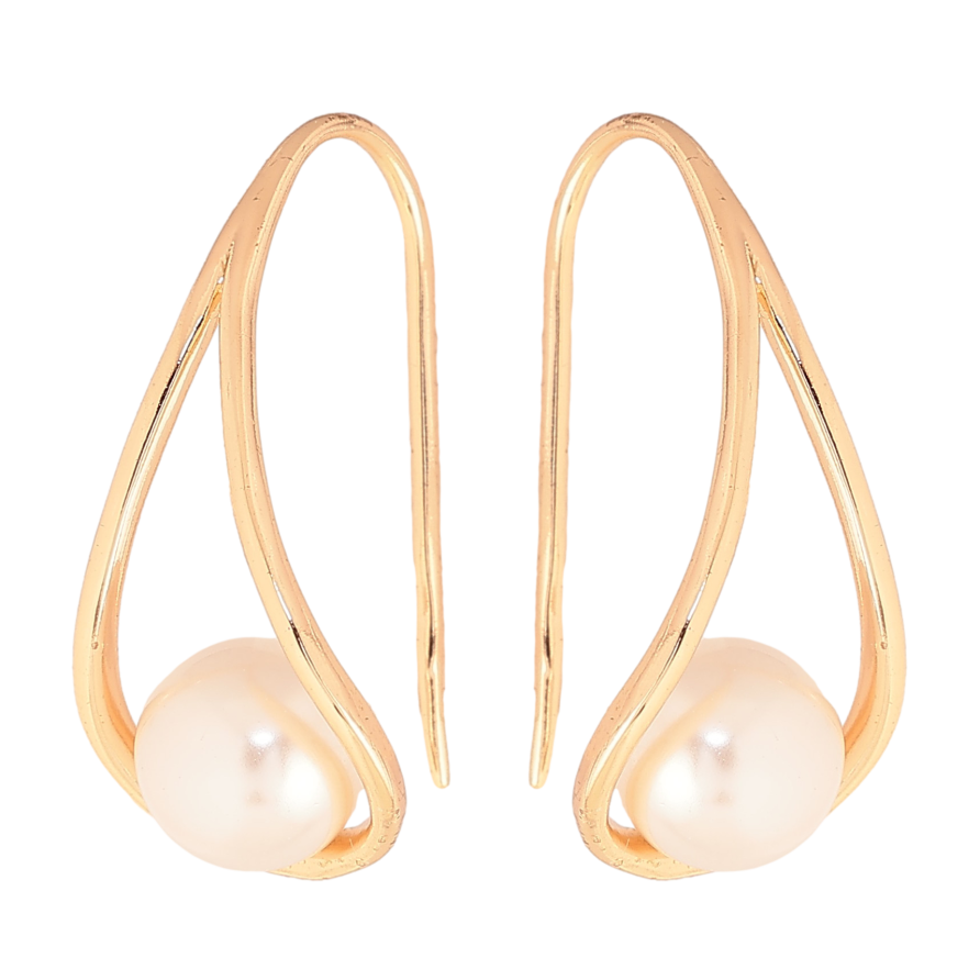 Серьги Xuping M&L цвет 18K французский замок "Петельки с жемчужинами" фото №1 Серьги Xuping M&L цвет 18K французский замок "Петельки с жемчужинами" фото №1