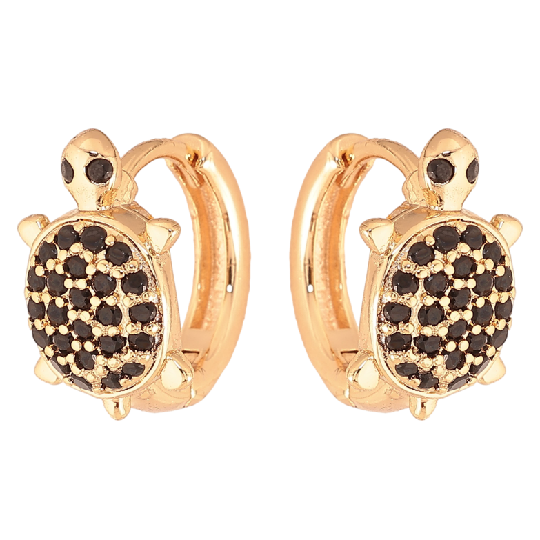 Серьги Xuping M&L цвет 18K колечки "Черепахи с черными кристаллами" фото №1