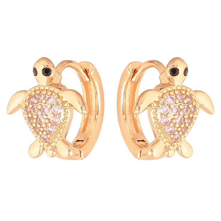 Сережки Xuping M&L колір 18K колечка "Черепашки з світло-рожевими кристалами" фото №6