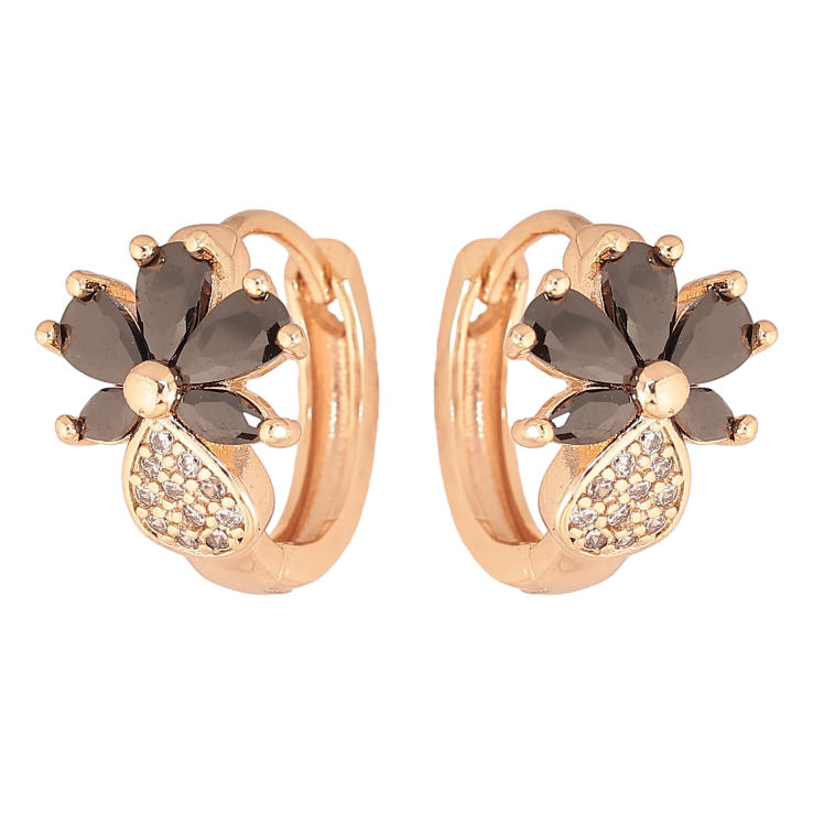 Сережки Xuping M&L колір 18K колечка "Квіточки з чорними кристалами" фото №18