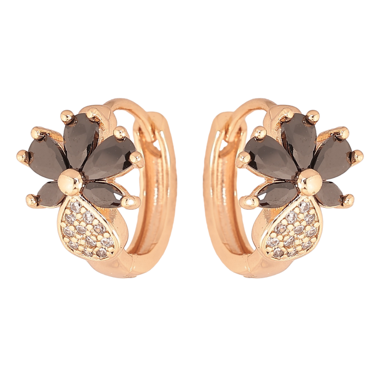 Серьги Xuping M&L цвет 18K колечки "Цветочки с черными кристаллами" фото №1