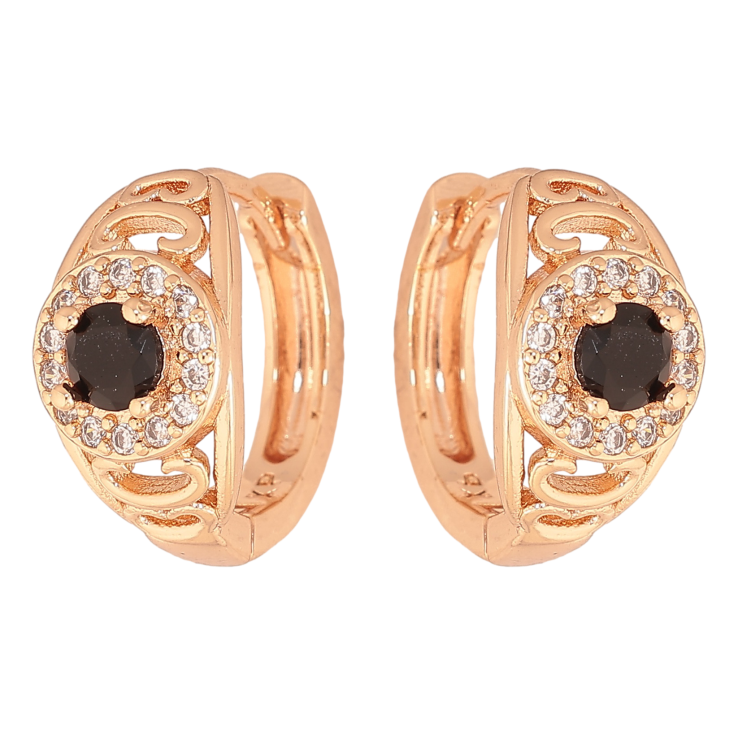 Сережки Xuping M&L колір 18K колечка "Візерунок з чорними кристалами" фото №3 Сережки Xuping M&L колір 18K колечка "Візерунок з чорними кристалами" фото №3