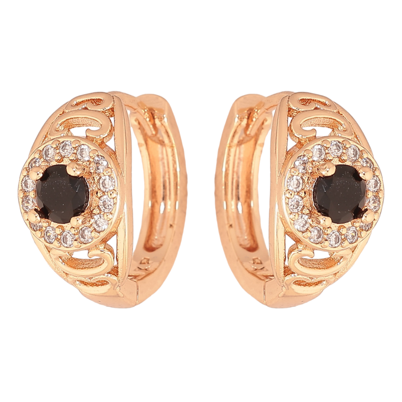 Сережки Xuping M&L колір 18K колечка "Візерунок з чорними кристалами" фото №1