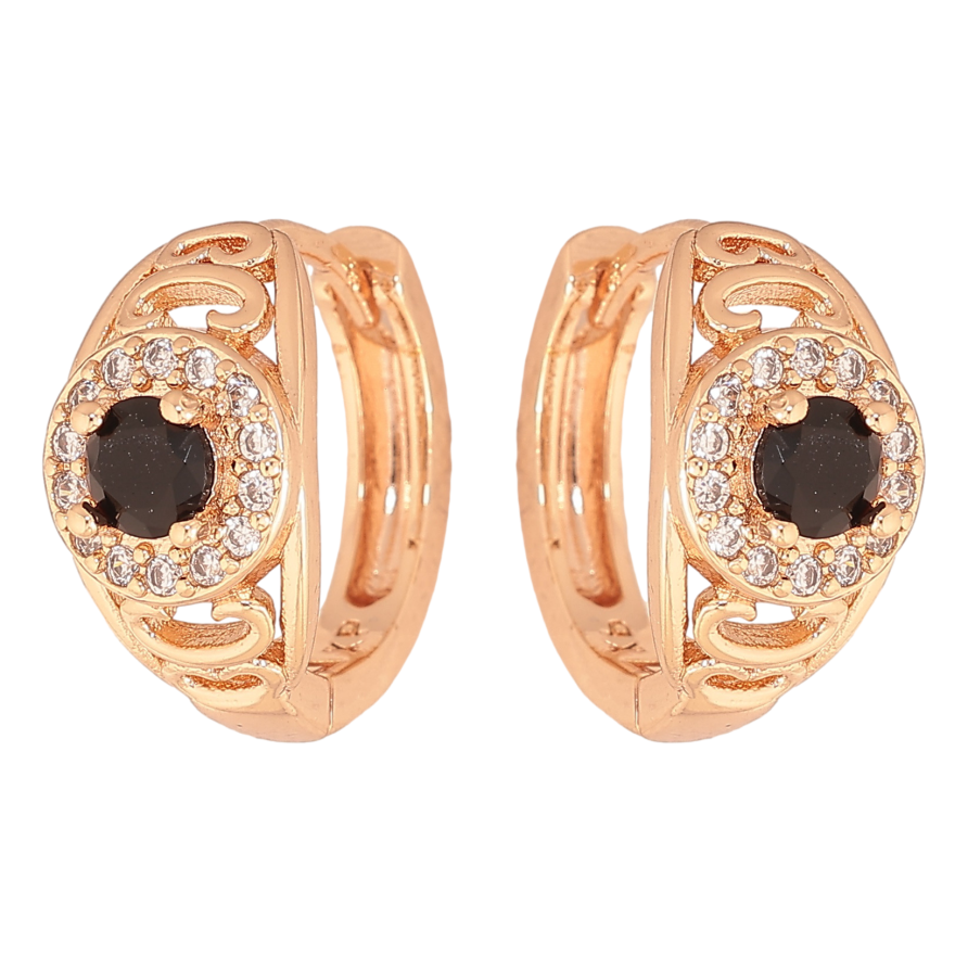 Сережки Xuping M&L колір 18K колечка "Візерунок з чорними кристалами" фото №1