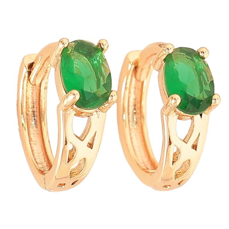 Серьги Xuping M&L цвет 18K колечки "Узор с зеленым кристаллами" фото №1 Серьги Xuping M&L цвет 18K колечки "Узор с зеленым кристаллами" фото №1