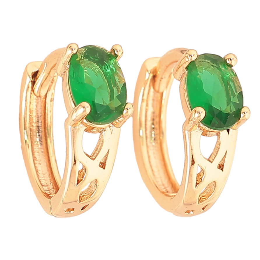 Серьги Xuping M&L цвет 18K колечки "Узор с зеленым кристаллами" фото №1 Серьги Xuping M&L цвет 18K колечки "Узор с зеленым кристаллами" фото №1