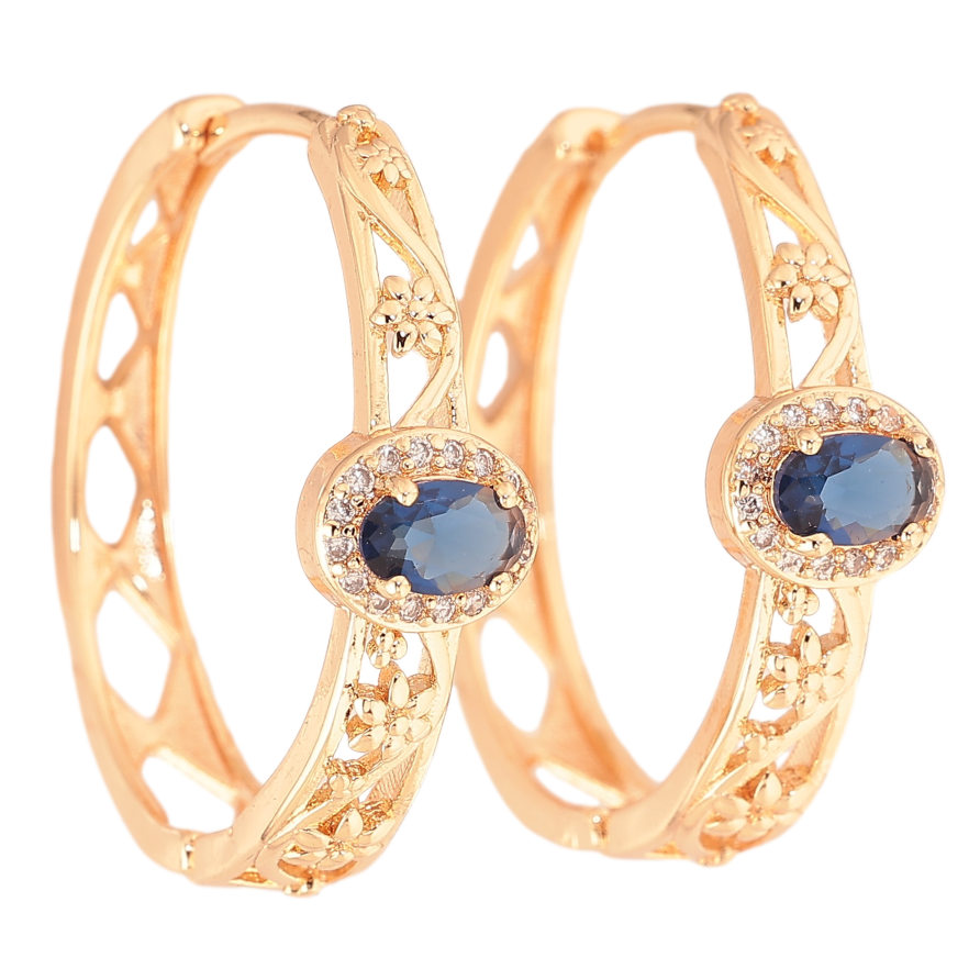 Сережки Xuping M&L колір 18K колечка "Квітковий візерунок з синьою кристальною вставкою" фото №1