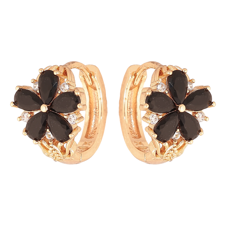 Сережки Xuping M&L колір 18K колечка "Квіточки з чорними кристалами" фото №13