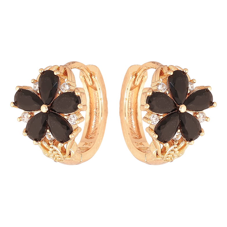 Серьги Xuping M&L цвет 18K колечки "Цветочки с черными кристаллами" фото №3
