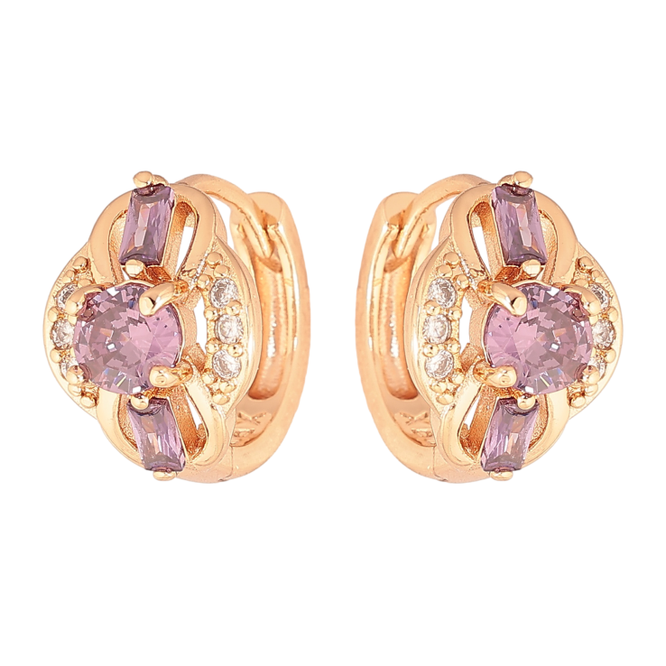 Сережки Xuping M&L колір 18K колечка "Візерунок з бузковими кристалами" фото №13