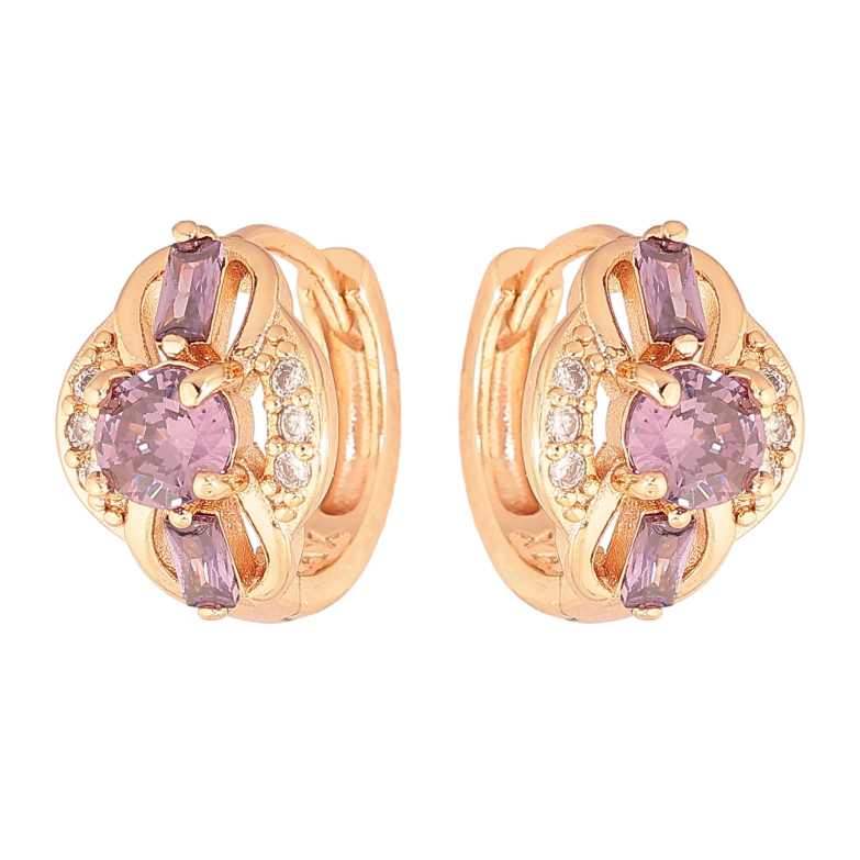 Серьги Xuping M&L цвет 18K колечки "Узор с сиреневыми кристаллами" фото №1