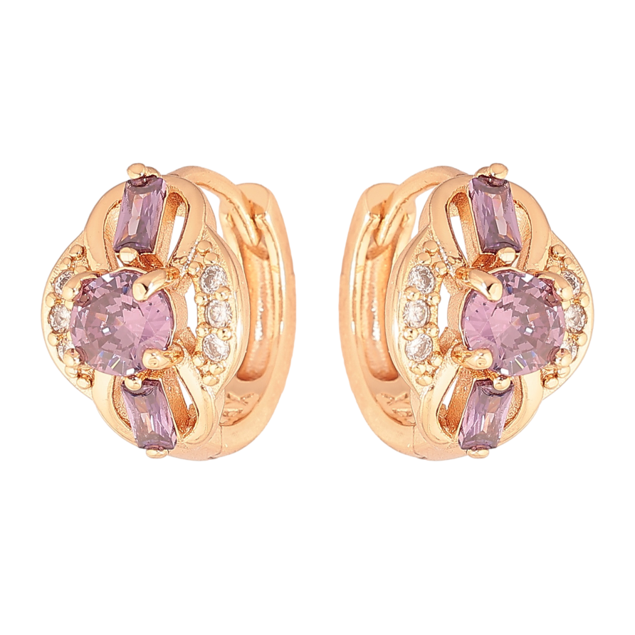Серьги Xuping M&L цвет 18K колечки "Узор с сиреневыми кристаллами" фото №1